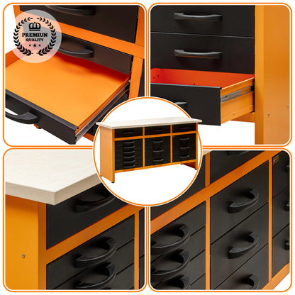Pack Pack Profesional del Orden 2 – Banco de trabajo con 15 cajones y dos armarios murales dobles con cerradura para talleres y profesionales del bricolaje