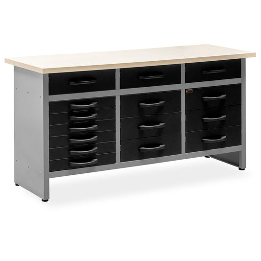 Workshop Workbench with 15 Metal Drawers of 160x60x92cm.