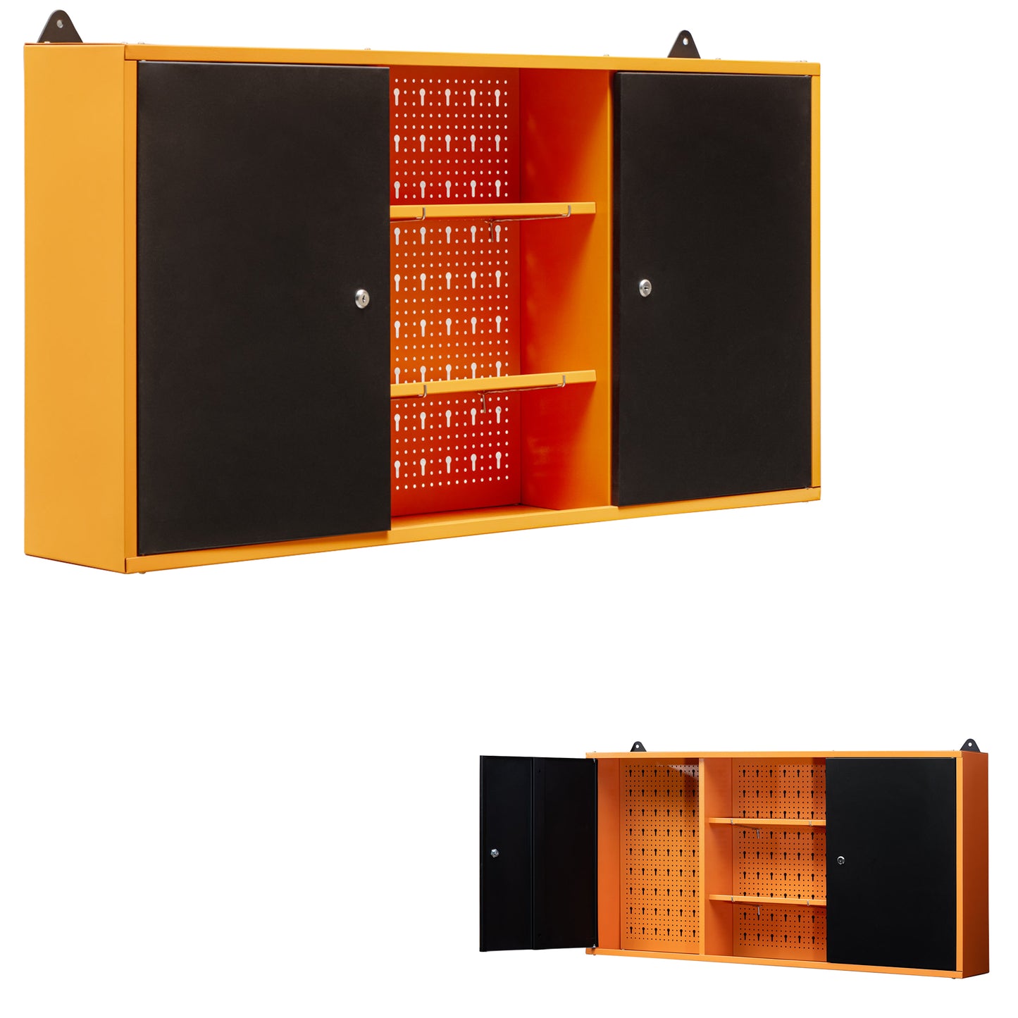 Armoire murale en métal à trois sections et deux portes avec serrure et clé et étagères intermédiaires 120 x 60 x 20 cm