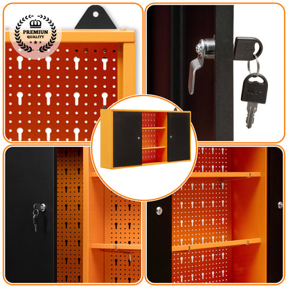 Armoire murale en métal à trois sections et deux portes avec serrure et clé et étagères intermédiaires 120 x 60 x 20 cm