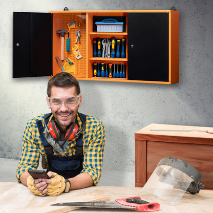 Armoire murale en métal à trois sections et deux portes avec serrure et clé et étagères intermédiaires 120 x 60 x 20 cm