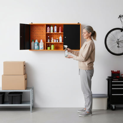 Mobiletto da parete in metallo a tre sezioni e due ante con serratura e chiave e ripiani intermedi 120x60x20 cm