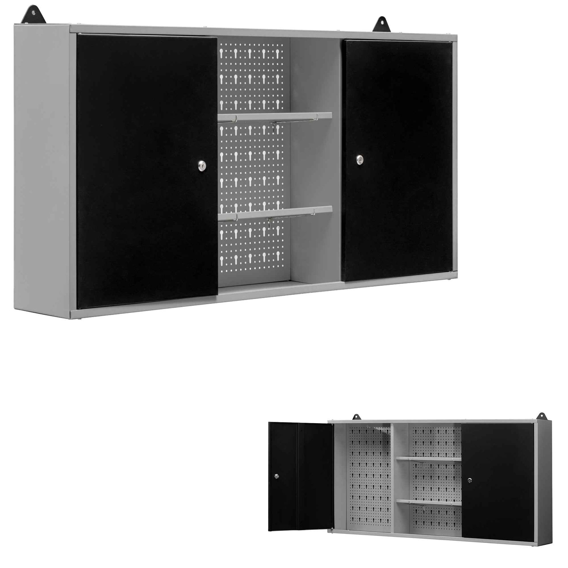 Armario Metálico con Cerradura de Pared de Tres Secciones y Estantería Intermedia 120x60x20Cm