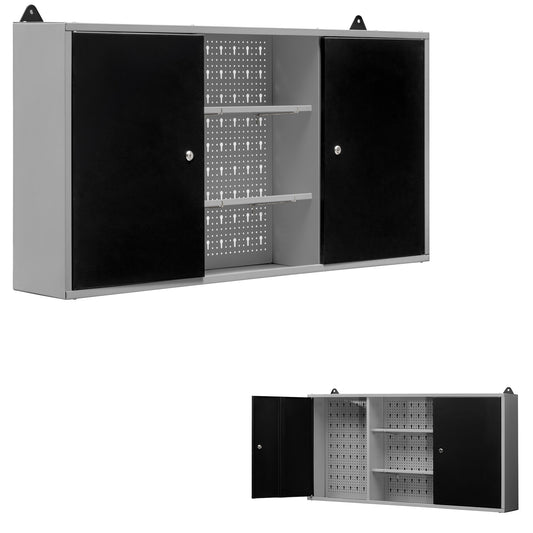 Three-Section, Two-Door Metal Wall Cabinet with Lock and Key and Intermediate Shelving 120x60x20cm