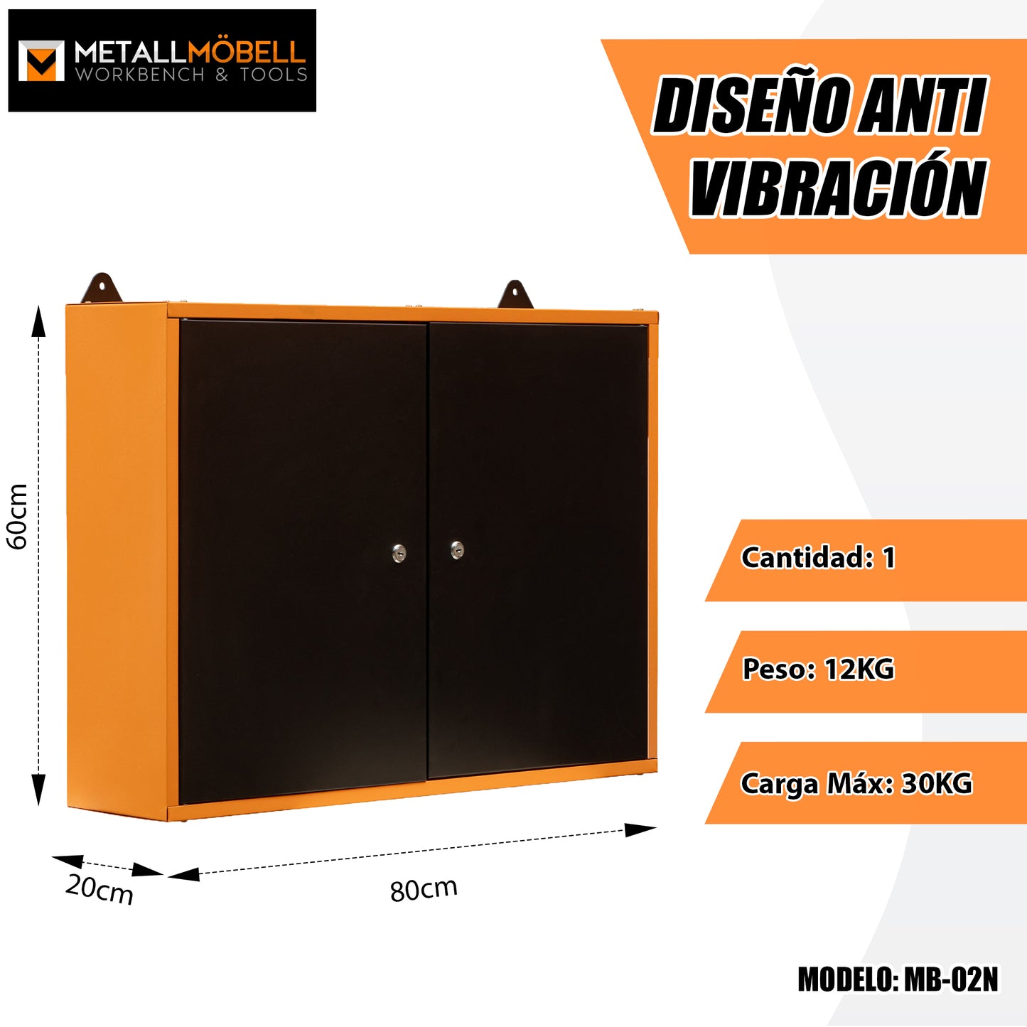 Armoire murale en métal avec serrure et clé 80 x 60 x 20 cm
