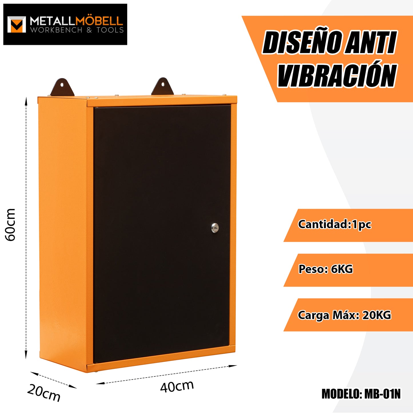Armoire à outils murale en métal à une porte avec serrure et clé 40 x 60 x 20 cm