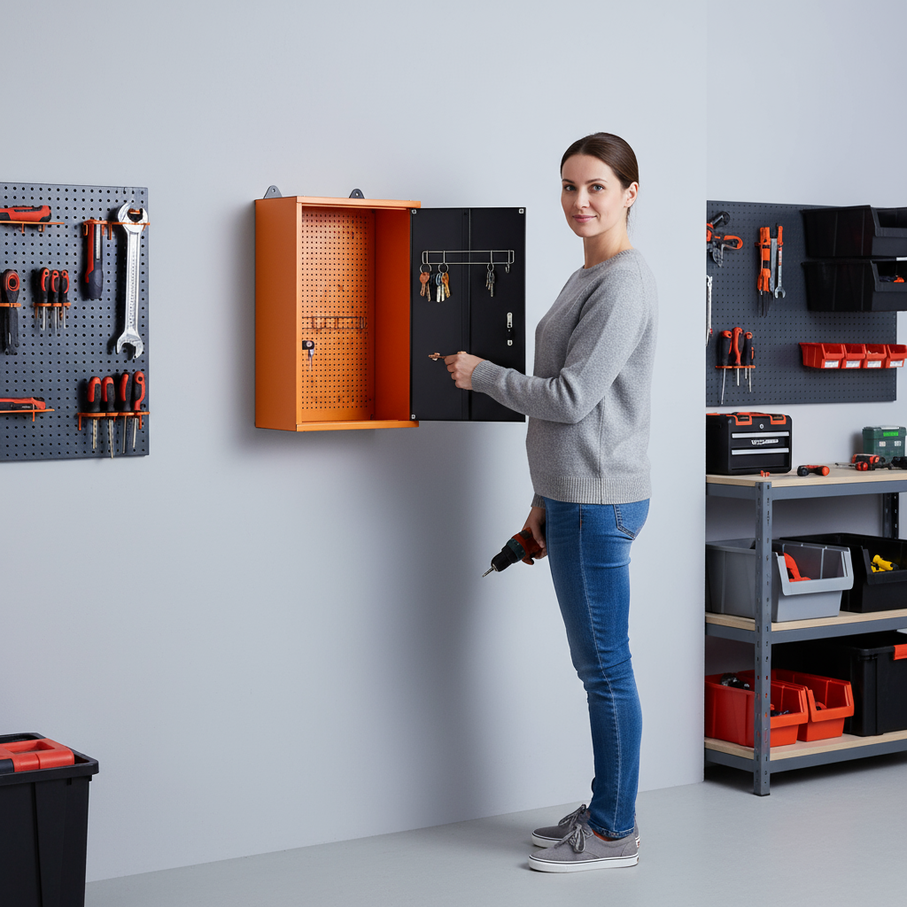 Armadio portautensili in metallo a una anta con serratura e chiave 40x60x20cm