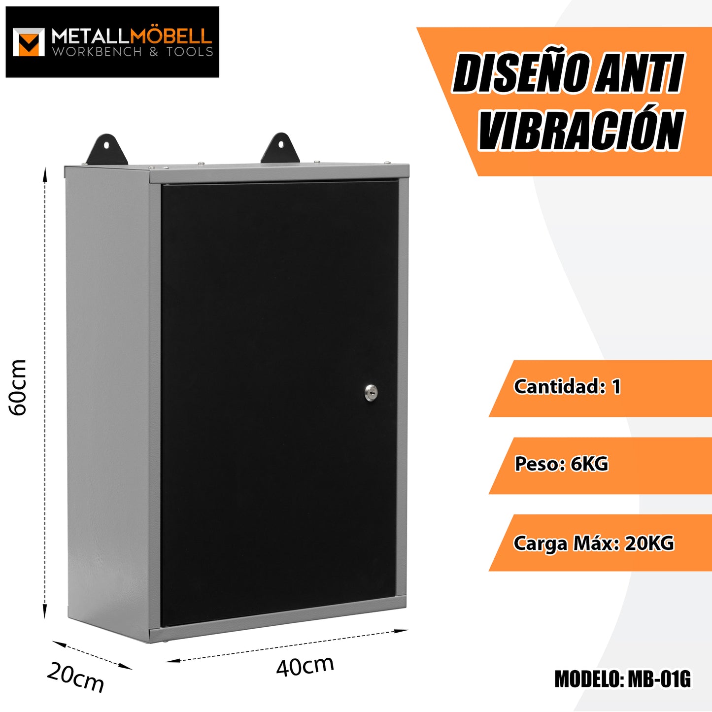 Armoire à outils murale en métal à une porte avec serrure et clé 40 x 60 x 20 cm