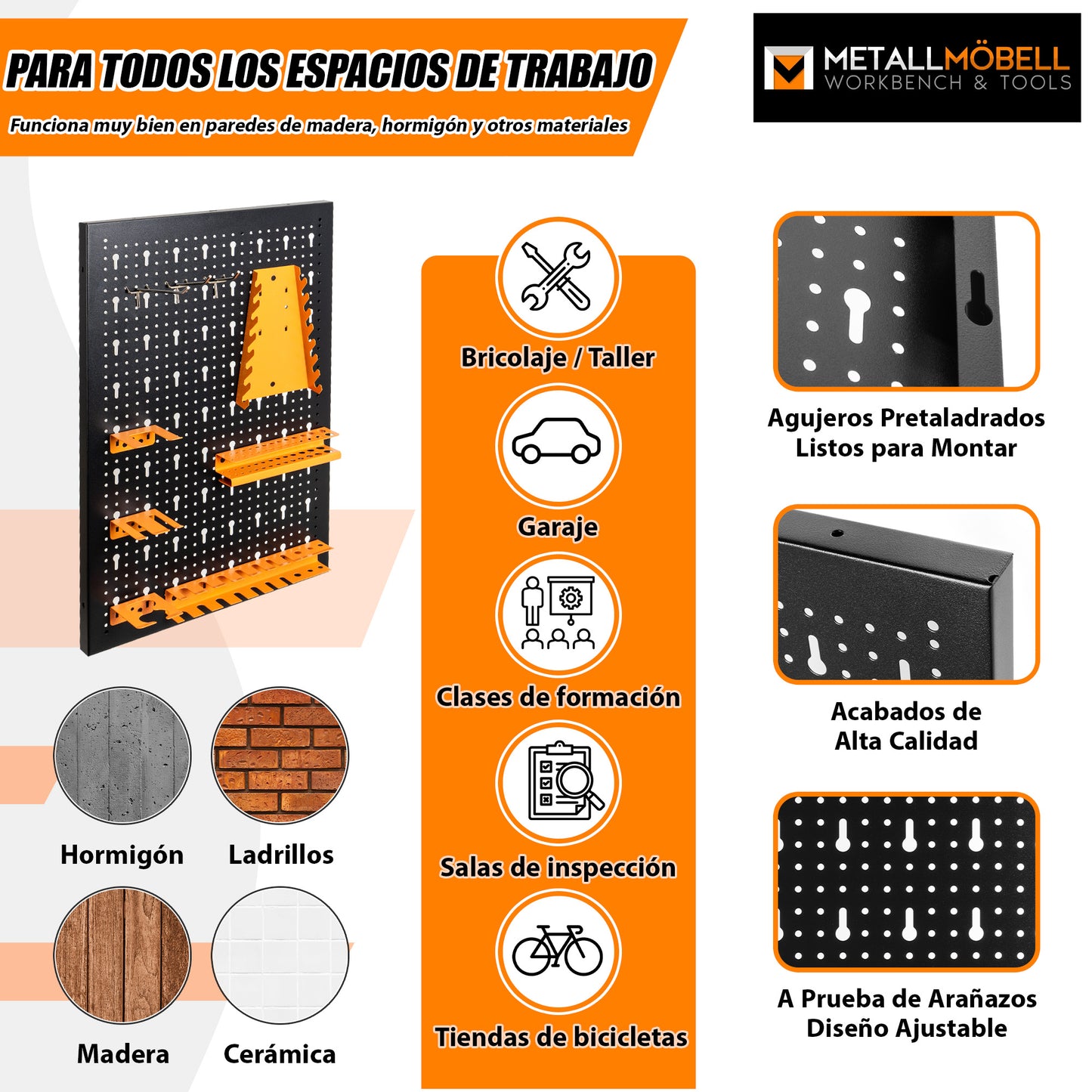 Kit de 4 Panneaux Perforés 40x60x2Cm + Crochet et Support Kit Outils d'Organisation 22 unités. HPTH001