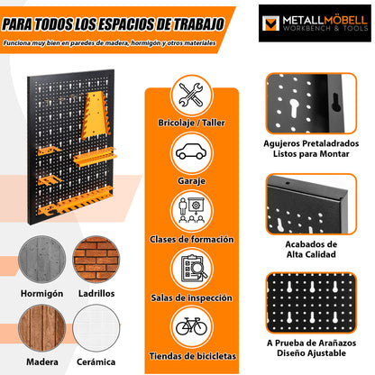 Kit de 4 Panneaux Perforés 40x60x2Cm + Crochet et Support Kit Outils d'Organisation 22 unités. HPTH001