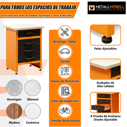 Banco da lavoro 60x60x84cm, con cassetto e armadietto. MB-004G e MB-004N.