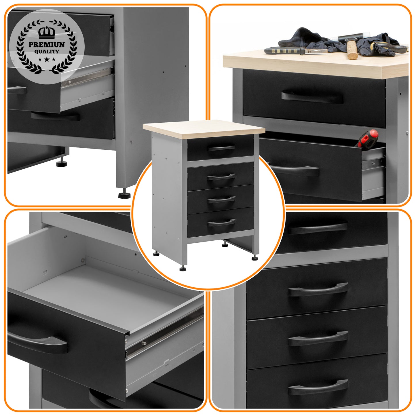 Brico Bikers 2 Pack – Compact workbench with tool trolley, wall cabinets and tall metal cabinet for professional organization in the garage or workshop