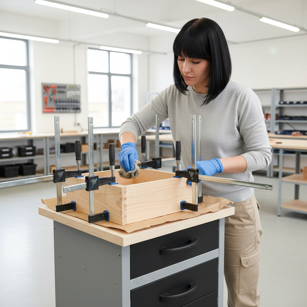 Banco da lavoro 60x60x84cm, con cassetto e armadietto. MB-004G e MB-004N.