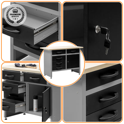 DIY King Pack 1 – Workbench with 5 drawers, wall cabinet and 2-meter high metal cabinet for total organization in the garage or workshop