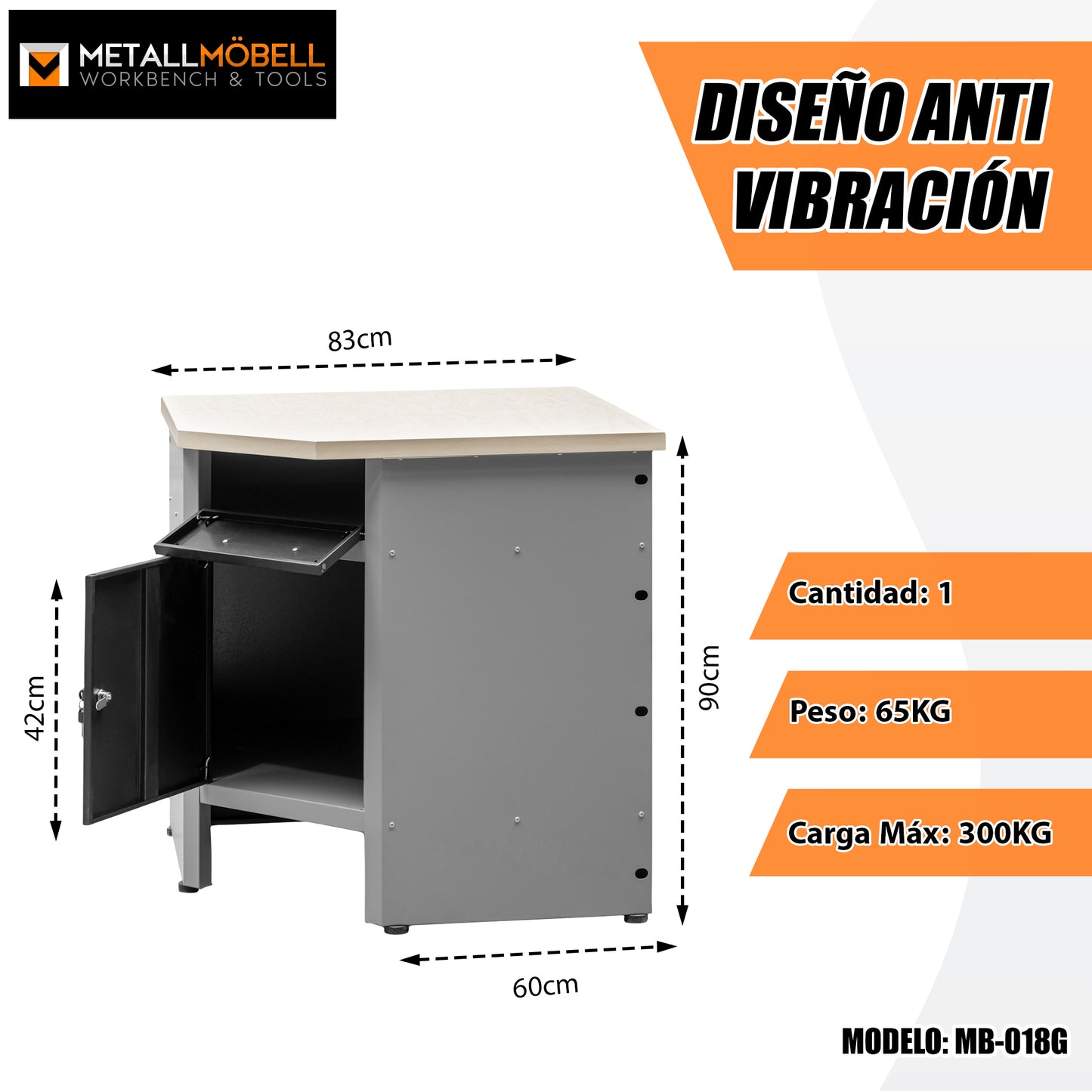 Pacchetto Angolo Meccanico – Banco da lavoro angolare con armadietti angolari sospesi e pannelli metallici per officine e garage