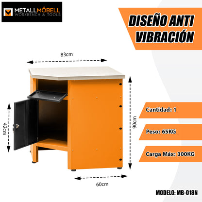 Pacchetto Angolo Meccanico – Banco da lavoro angolare con armadietti angolari sospesi e pannelli metallici per officine e garage