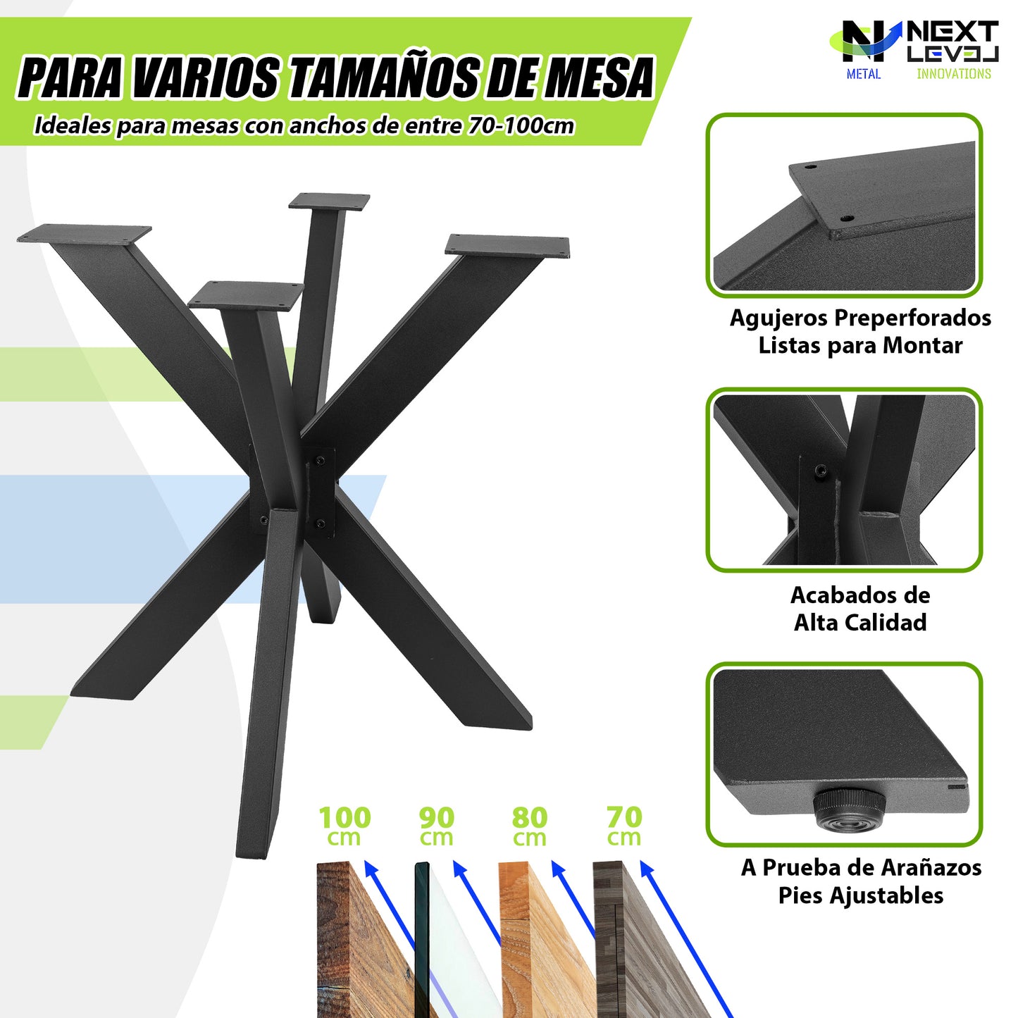 Patas Metálicas para Mesa ARAÑA CORTA (68x71 cm) – Estilo Industrial Moderno | Acero Negro