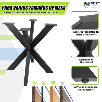 Patas Metálicas para Mesa ARAÑA CORTA (68x71 cm) – Estilo Industrial Moderno | Acero Negro