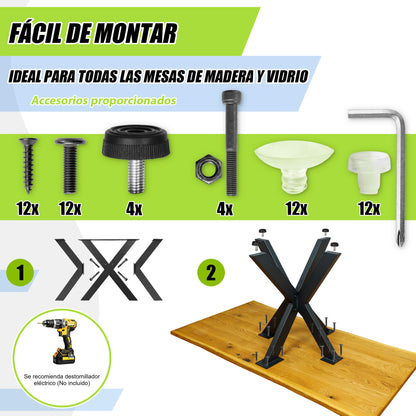 Patas Metálicas para Mesa ARAÑA CORTA (68x71 cm) – Estilo Industrial Moderno | Acero Negro