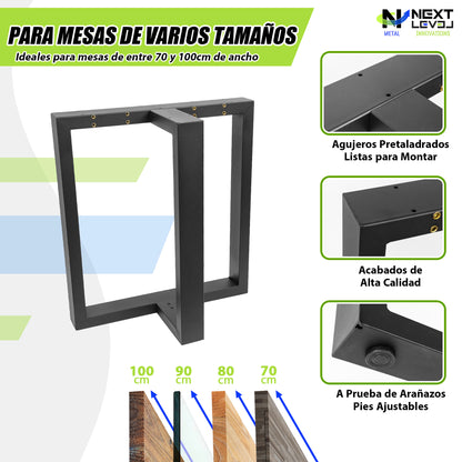 Pieds de table en métal type T (65x71 cm) – Design industriel robuste | Acier noir mat