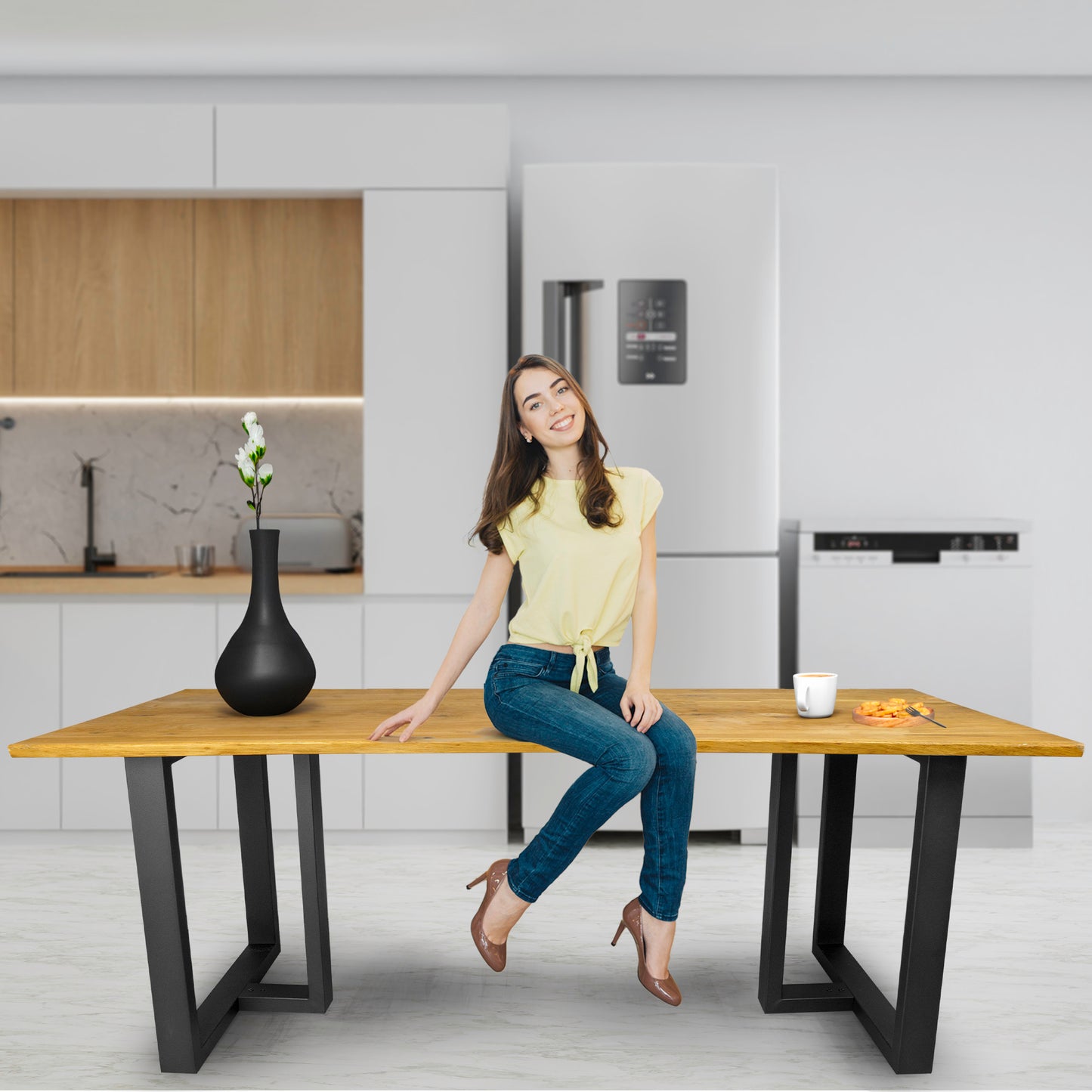 Pieds de table en métal type T (65x71 cm) – Design industriel robuste | Acier noir mat