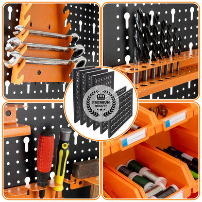 Kit of 5 perforated and slotted panels + hooks and brackets + storage boxes-HPTH02