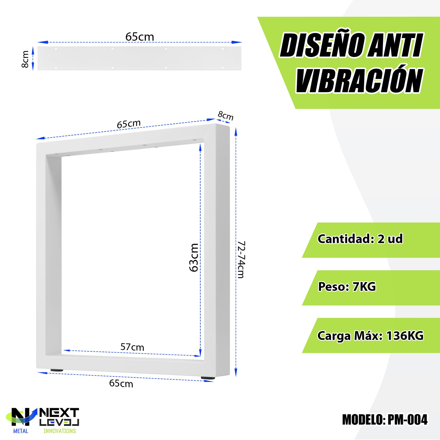 Patas Metálicas Rectangulares para Mesa 65x71 cm – Estructura Industrial de Acero