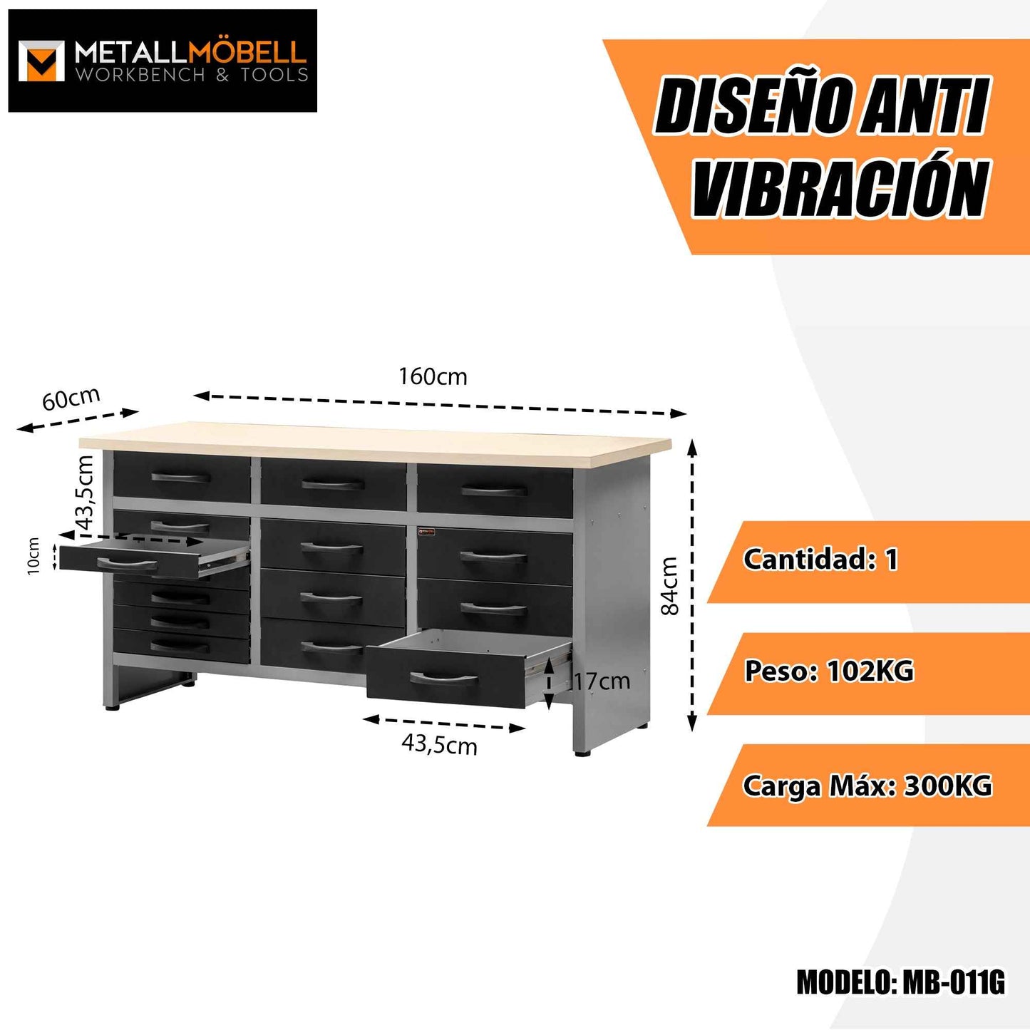 Pack Profesional del Orden 1 - Banco de trabajo profesional con cajones, armarios murales y panel perforado para talleres y garajes