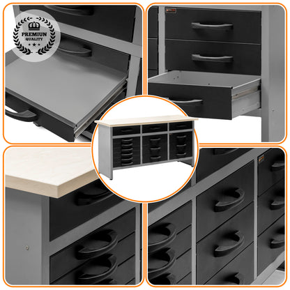 Pack de Trabajo Profesional - Banco de Trabajo con 15 Cajones y 2 Armarios Murales Dobles con Cerradura - MetallMöbell