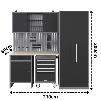 Brico Bikers 2 Pack – Banco da lavoro compatto con carrello portautensili, pensili e mobiletto alto in metallo per un'organizzazione professionale in garage o officina