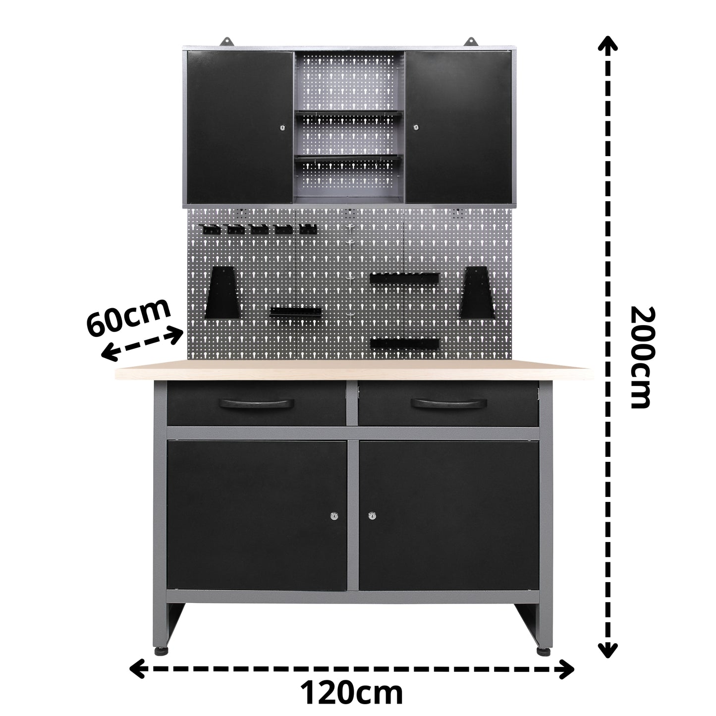 Brico-Motero Pack 1 – Banco da lavoro compatto con pensile e pannelli forati per piccoli garage e aree fai da te