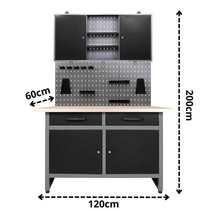 Brico-Motero Pack 1 – Banco da lavoro compatto con pensile e pannelli forati per piccoli garage e aree fai da te