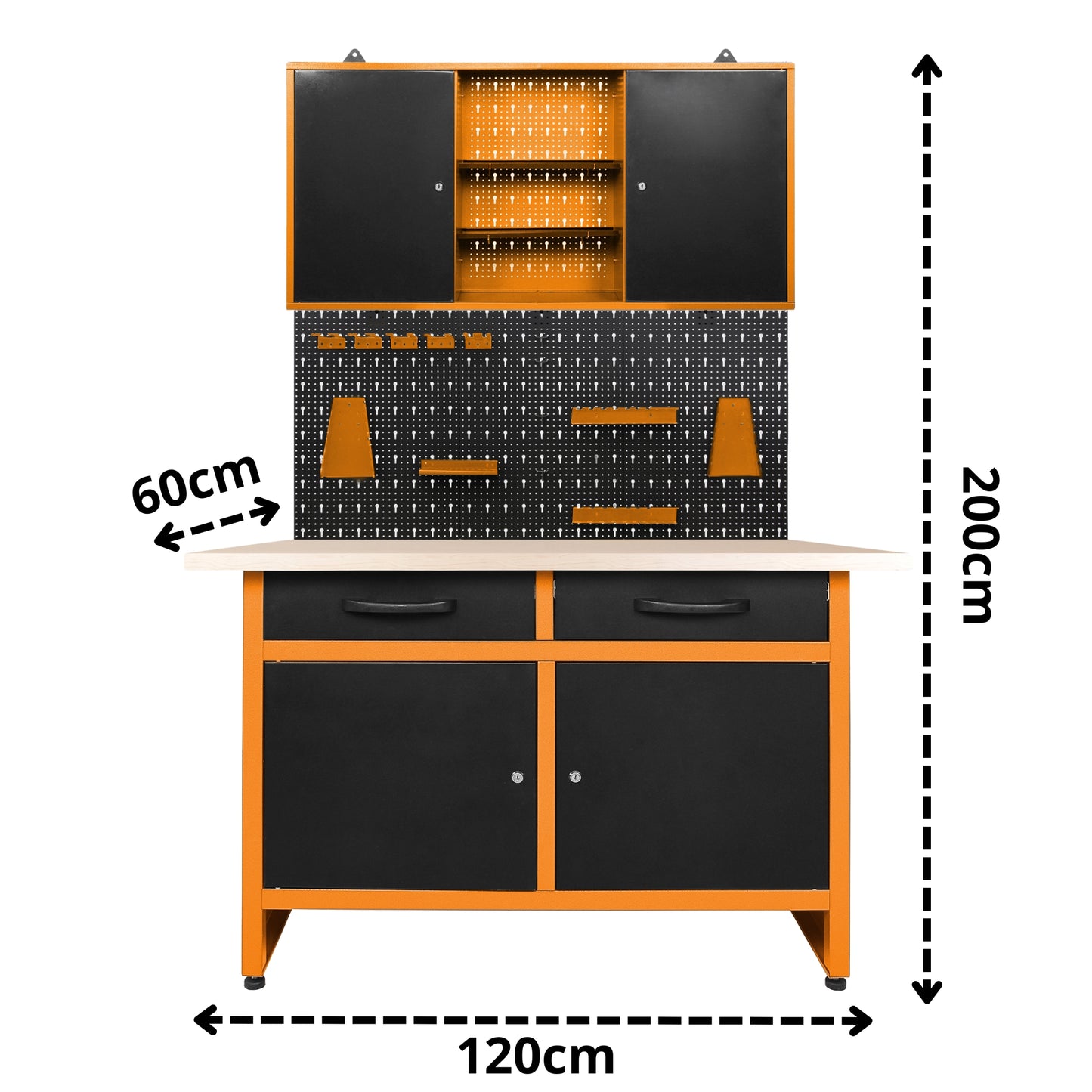 Brico-Motero Pack 1 – Banco da lavoro compatto con pensile e pannelli forati per piccoli garage e aree fai da te