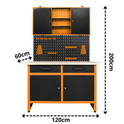Brico-Motero Pack 1 – Banco da lavoro compatto con pensile e pannelli forati per piccoli garage e aree fai da te