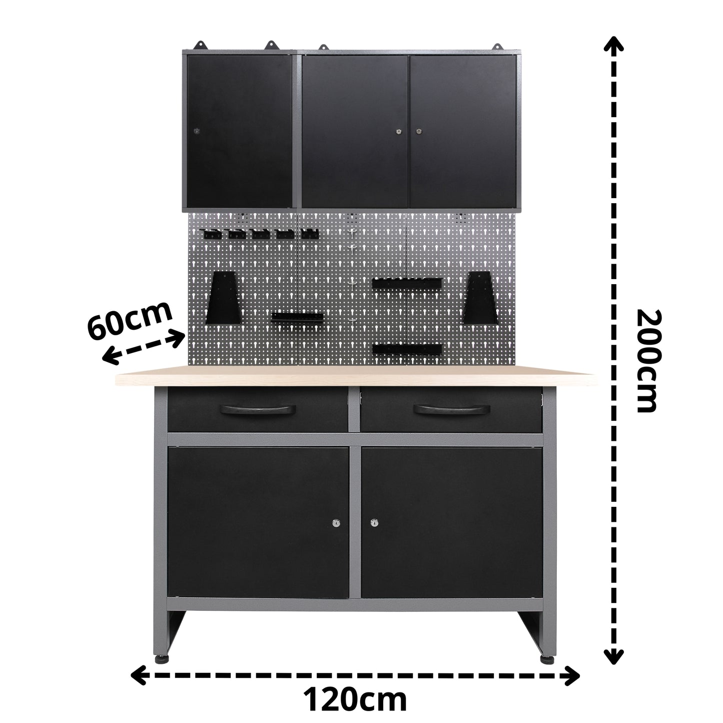 Brico-Motero Pack 2 – Banco da lavoro compatto con due pensili separati e pannello forato per piccoli garage e officine personali