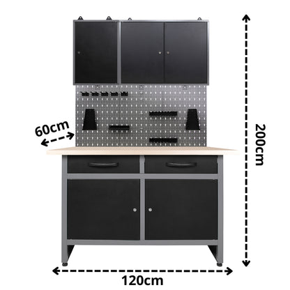 Brico-Motero Pack 2 – Banco da lavoro compatto con due pensili separati e pannello forato per piccoli garage e officine personali