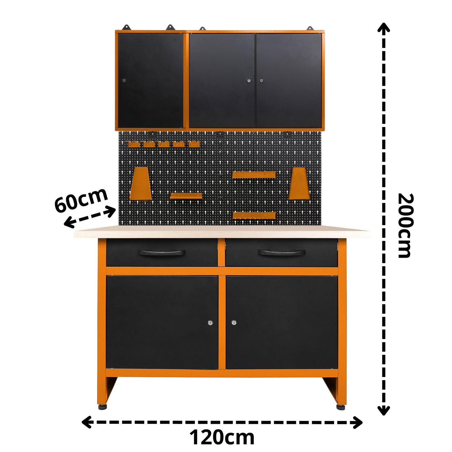 Brico-Motero Pack 2 – Banco da lavoro compatto con due pensili separati e pannello forato per piccoli garage e officine personali