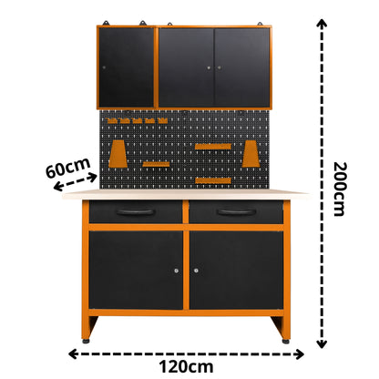 Brico-Motero Pack 2 – Banco da lavoro compatto con due pensili separati e pannello forato per piccoli garage e officine personali