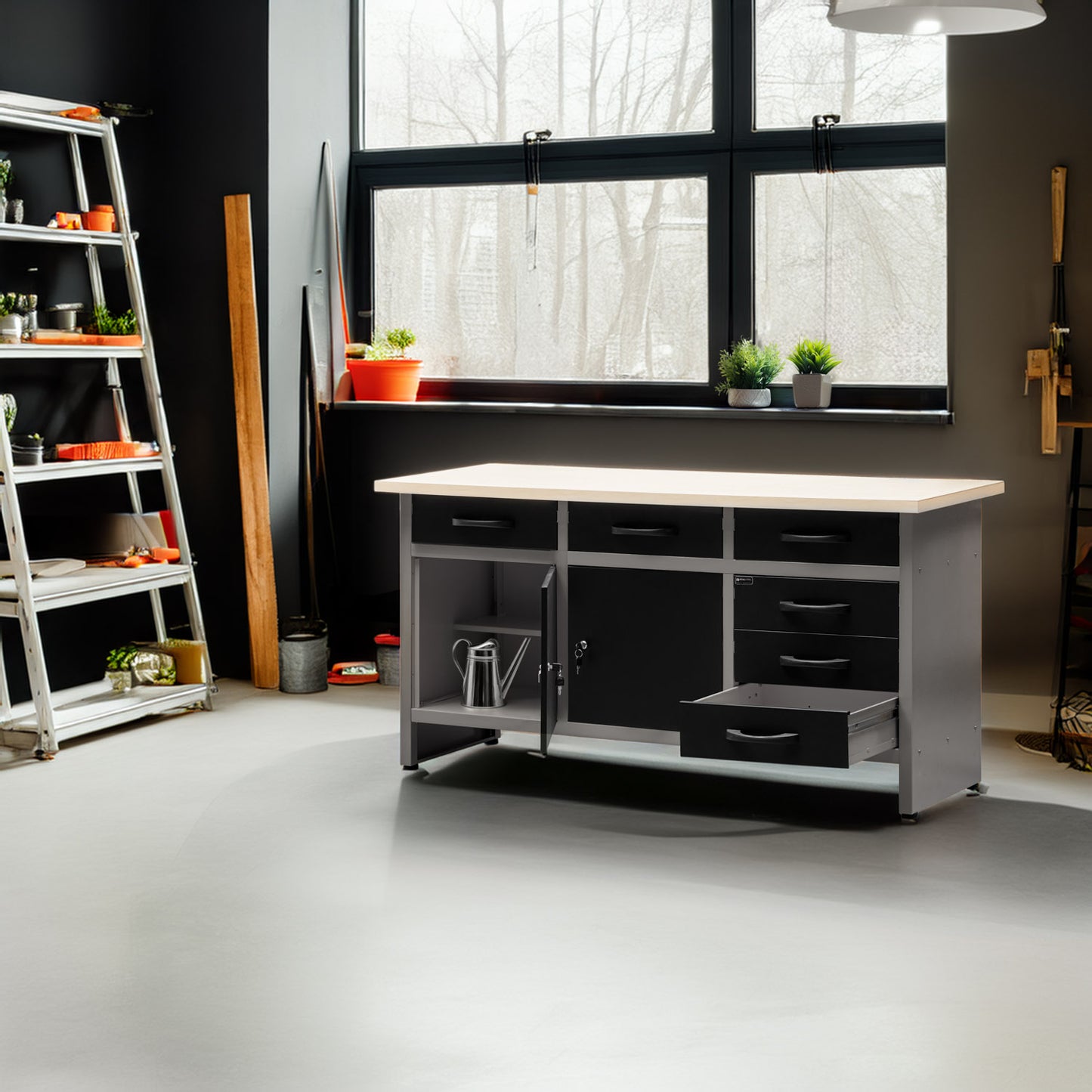 Banco de Trabajo con Cajones Metálicos de 15 Unidades - 160x60x92 CM - MetallMöbell