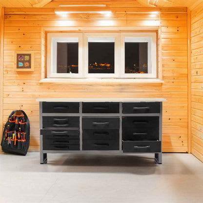 Pack Profesional del Orden 1 - Banco de trabajo profesional con cajones, armarios murales y panel perforado para talleres y garajes