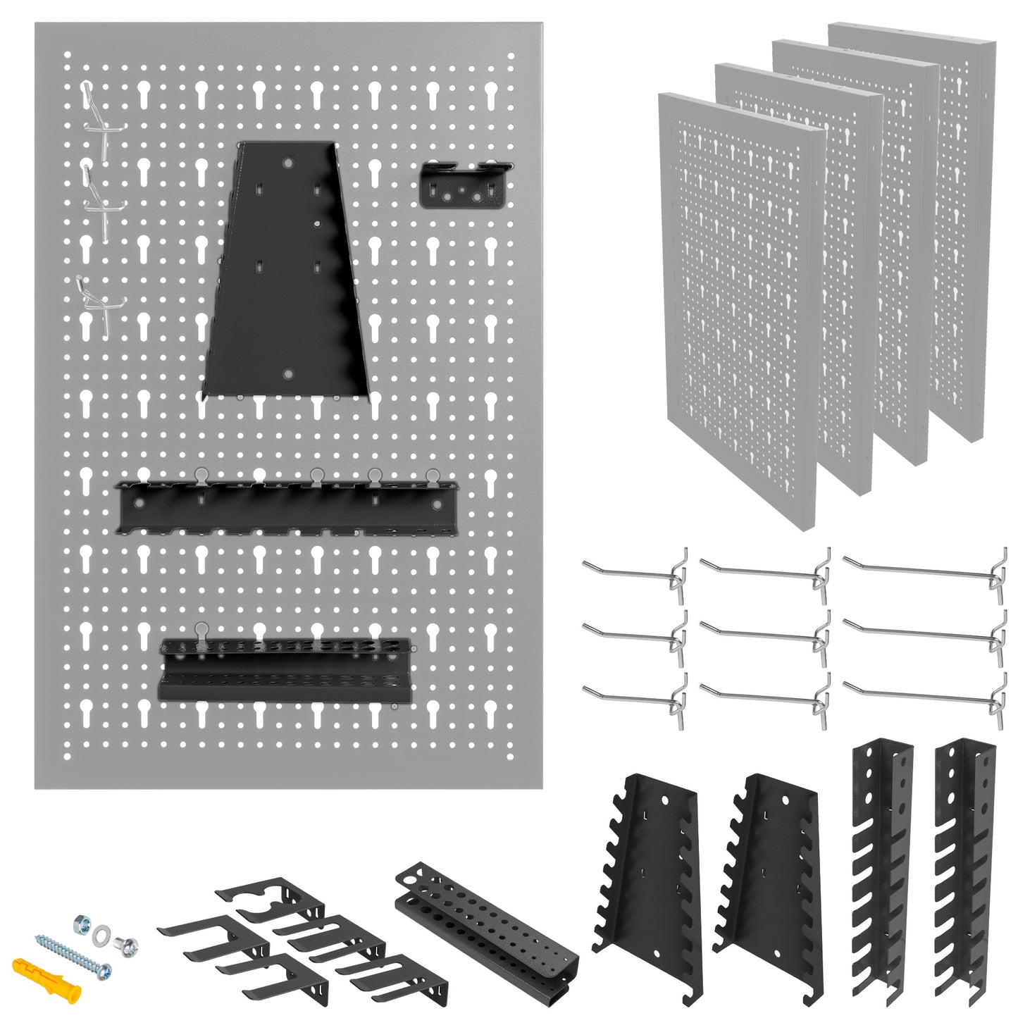 Kit de 4 Panneaux Perforés 40x60x2Cm + Crochet et Support Kit Outils d'Organisation 22 unités. HPTH001