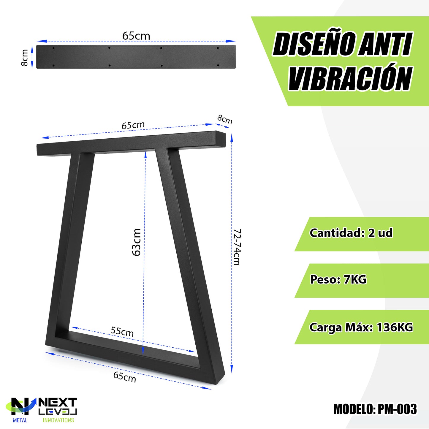 Trapezoidal Metal Legs for Table 65x71 cm – Industrial Design