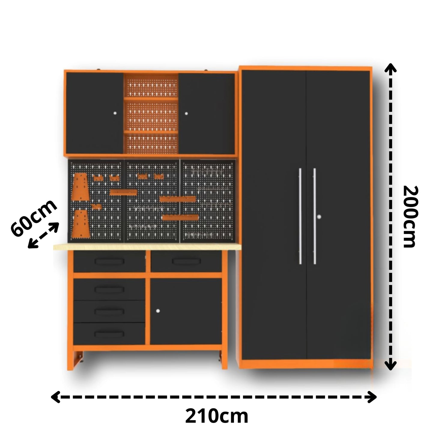 Kit fai da te King Pack 1 – Banco da lavoro con 5 cassetti, mobiletto a muro e mobiletto metallico alto 2 metri per un'organizzazione totale in garage o officina