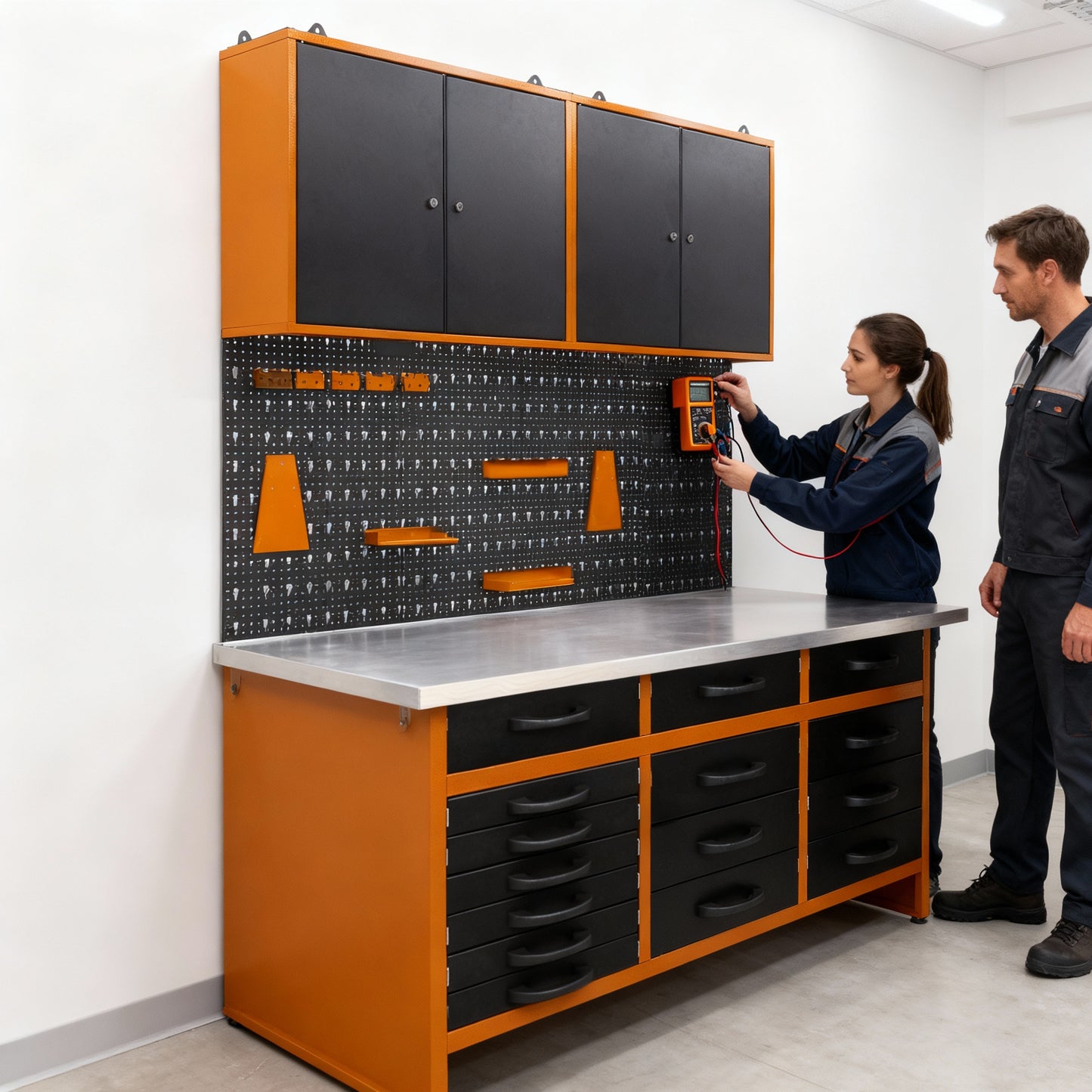 Professional Work Package - Workbench with 15 Drawers and 2 Double Wall Cabinets with Lock